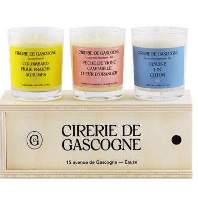 Wooden box of 3 scented candles Spring - Summer collection