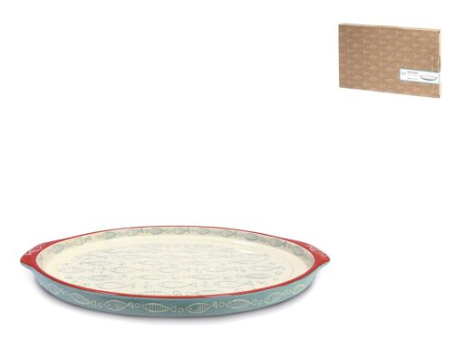 Piatto ovale con manici Egeo in stoneware decorato cm 34x24x2,5 h