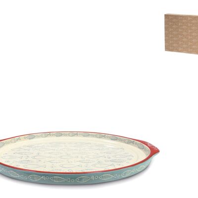 Piatto ovale con manici Egeo in stoneware decorato cm 34x24x2,5 h