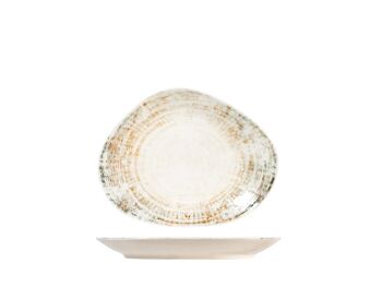 Assiette ovale Eris en porcelaine beige décorée 30 cm. 2