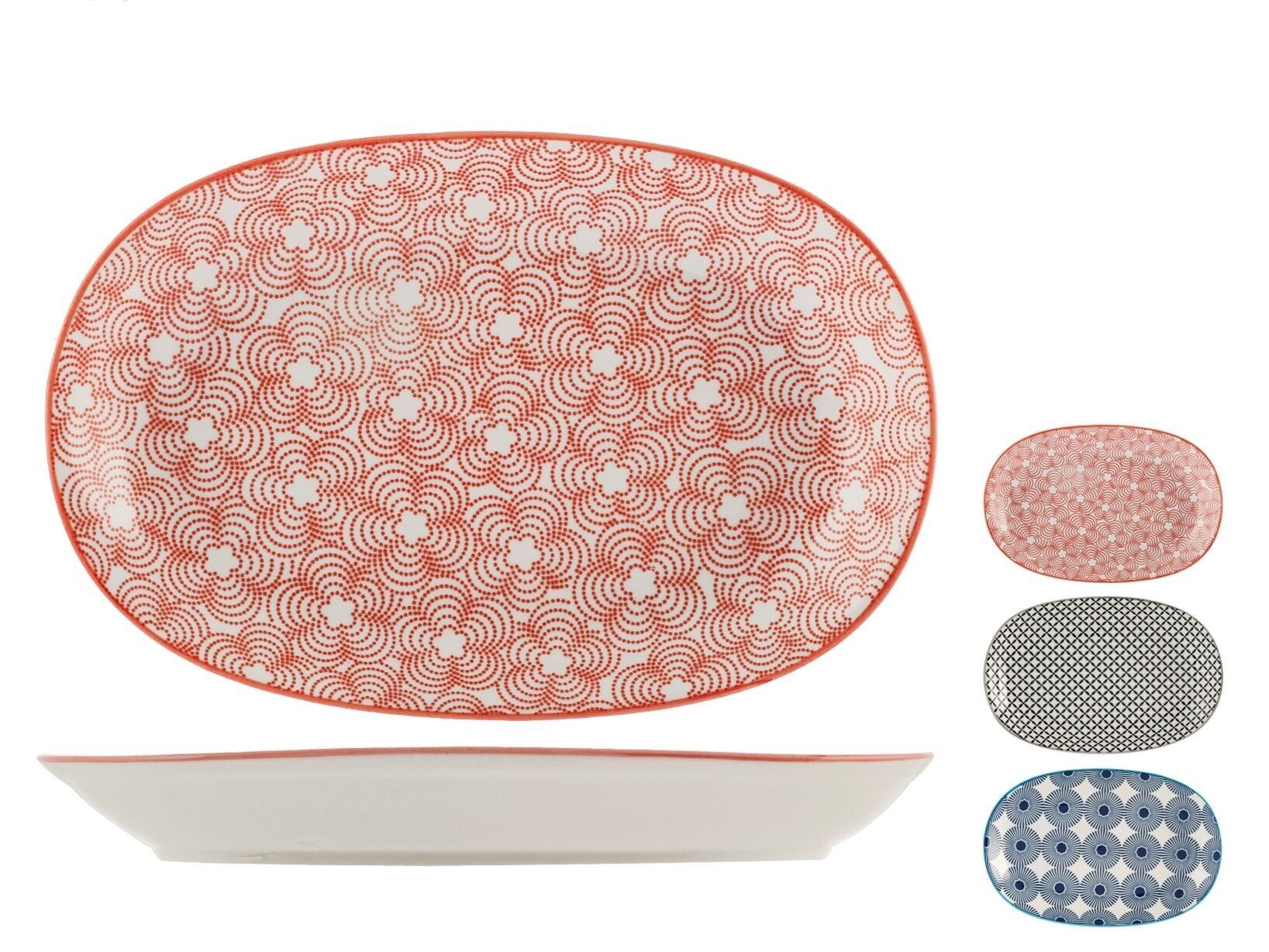Piatto ovale Full Decoration in porcellana decoro assortito cm 16x23,5