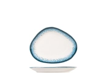 Assiette ovale Jupiter en porcelaine bleu clair et ivoire cm 22. 2