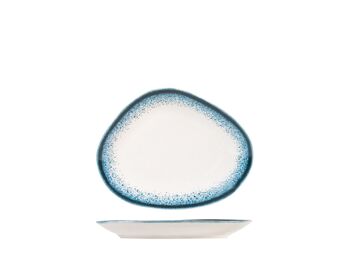 Assiette ovale Jupiter en porcelaine bleu clair et ivoire cm 22. 1