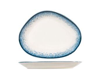 Assiette ovale Jupiter en porcelaine bleu clair et ivoire cm 30. 2