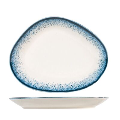 Assiette ovale Jupiter en porcelaine bleu clair et ivoire cm 30.
