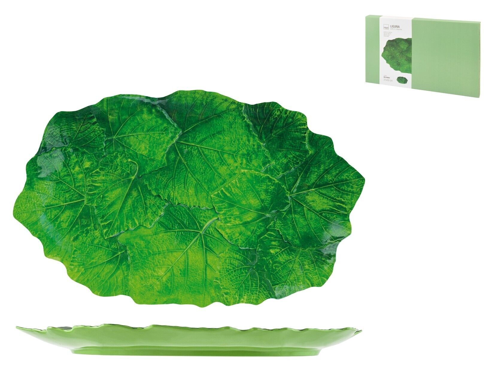 Liguria oval plate in melamine with leaf decoration cm 31x50x4 h
