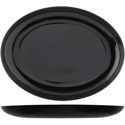 Premiere oval plate in black opal glass 33x24 cm