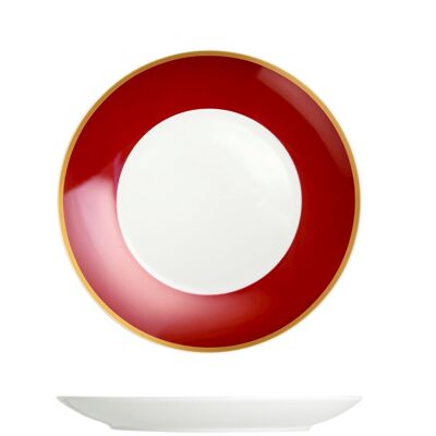 Ruby bread plate in porcelain with ruby red color band and golden border cm 15.