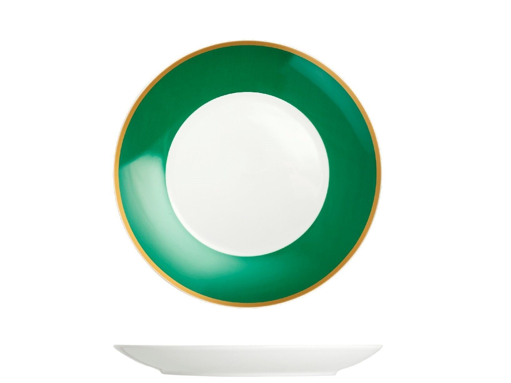 Smeraldo bread plate in porcelain with emerald green band and golden border 15 cm.