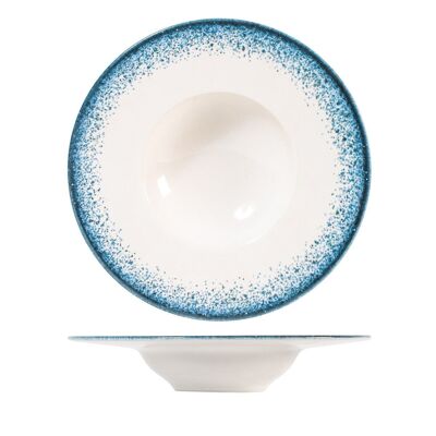 Assiette à pâtes Jupiter en porcelaine bleu clair et ivoire 25 cm.