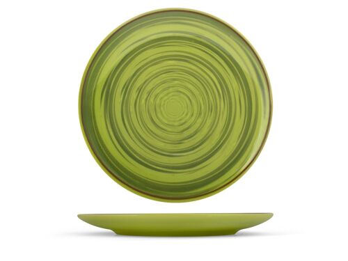 Piatto piano Avocado in stone ware colore verde forma coupe cm 26.