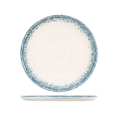 Plato llano con ala de Júpiter en porcelana marfil decorada color azul 24 cm.