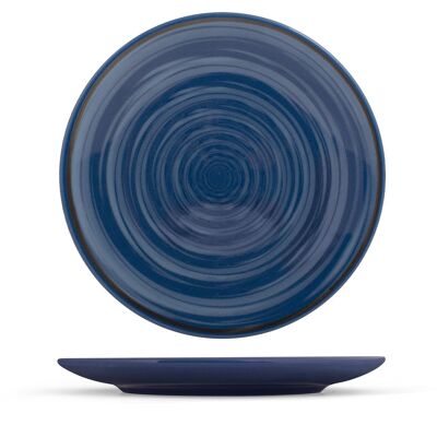 Plato llano de maracuyá en loza de gres color azul forma coupé de 26 cm.