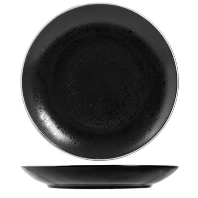 Assiette plate minérale en grès noir 27 cm.