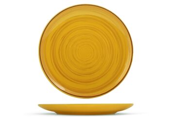 Assiette plate papaye en grès jaune forme coupe 26 cm. 2