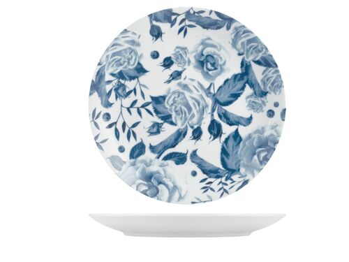 Piatto piano Rose blu in porcellana decorata cm 27.