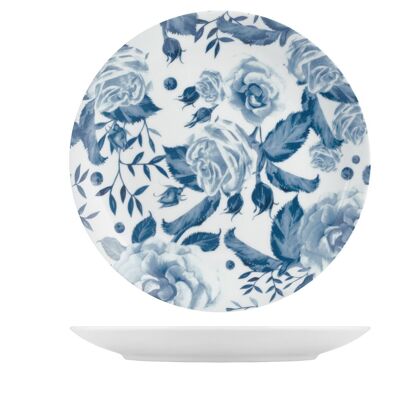 Assiette plate Roses bleues en porcelaine décorée cm 27.