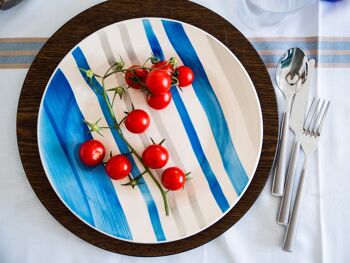 Assiette plate en grès décor rayures bleues de 27 cm 6