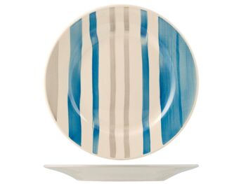 Assiette plate en grès décor rayures bleues de 27 cm 1