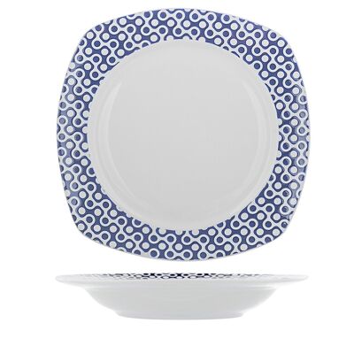 Fuji square deep plate in new bone china with blue decoration 21.5 cm