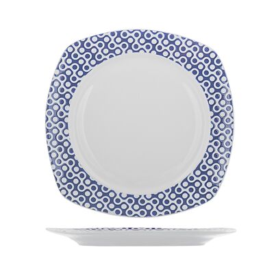 Assiette à fruits carrée Fuji en porcelaine fine décor bleu 19 cm