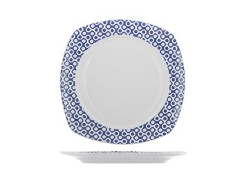 Assiette à fruits carrée Fuji en porcelaine fine décor bleu 19 cm 1