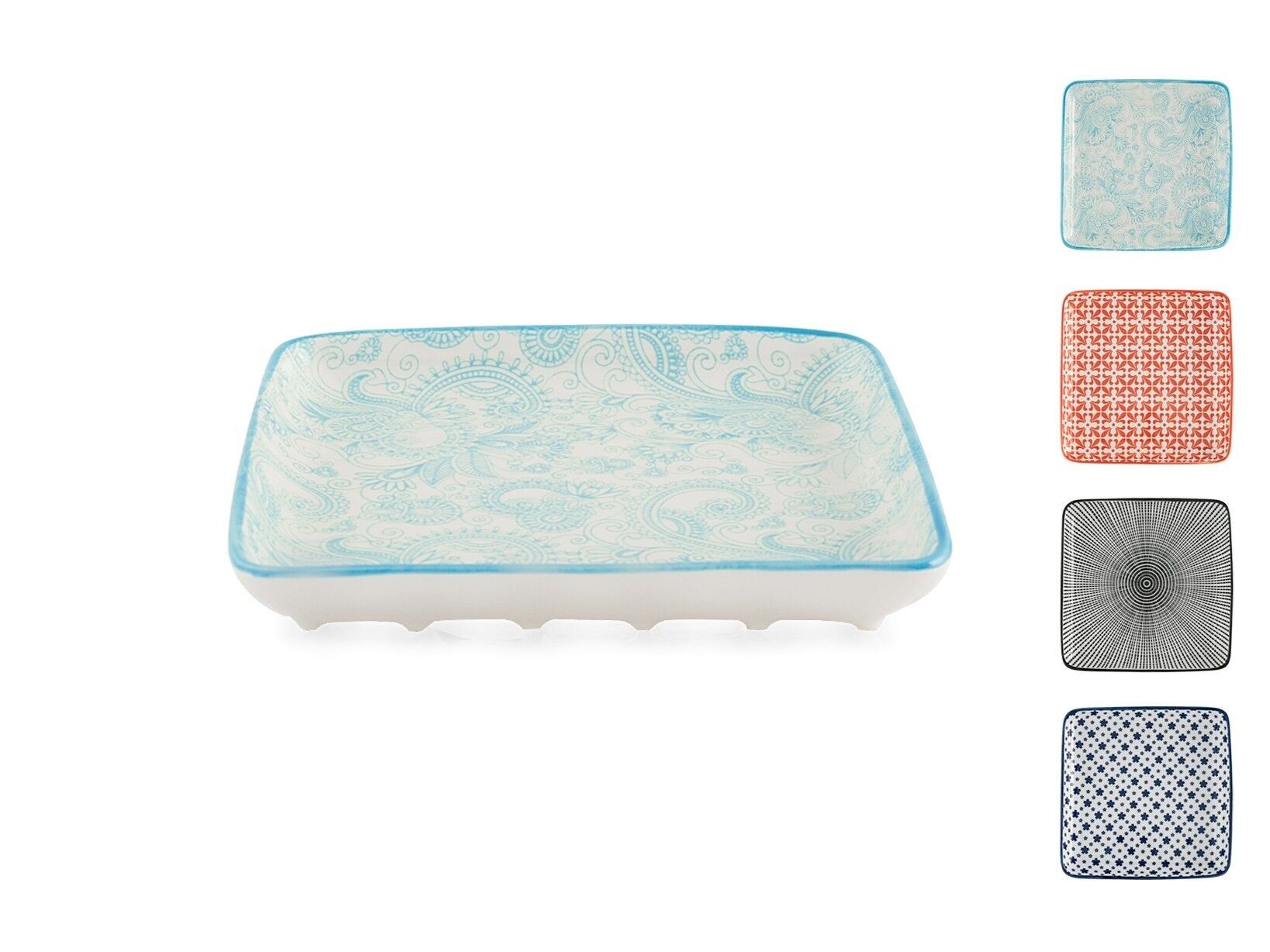 Piatto quadro Full Decoration in porcellana decoro assortito cm 15,6