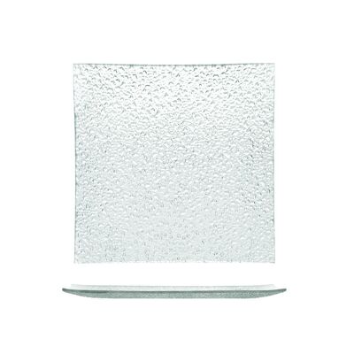 Square plate Drops in recycled glass 20 cm