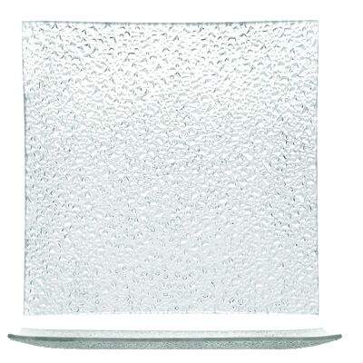 Quadratischer Teller Drops aus recyceltem Glas 30x30 cm