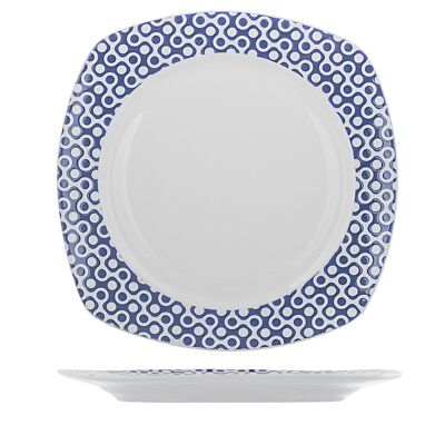 Assiette plate carrée Kuji en porcelaine fine avec décoration bleue cm 25