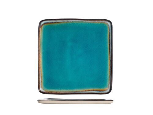 Piatto quadro Teide in stoneware colore azzurro cm 20,5