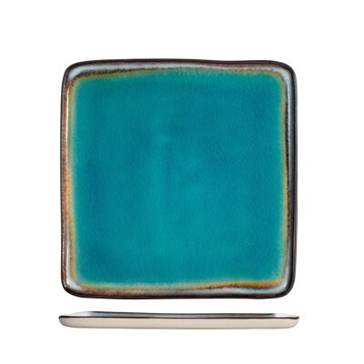 Teide square plate in blue stoneware 20.5 cm