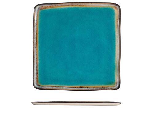 Piatto quadro Teide in stoneware colore azzurro cm 26,5