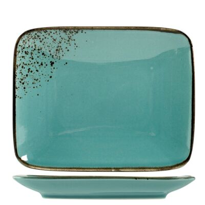 Reactive plate in rectangular stoneware 22x17 cm light blue color