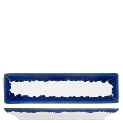 Assiette rectangulaire Boston Art en grès blanc avec bordure bleue cm 30x8