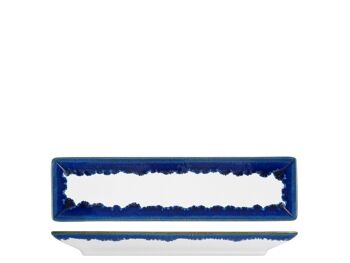 Assiette rectangulaire Boston Art en grès blanc avec bordure bleue cm 30x8 1