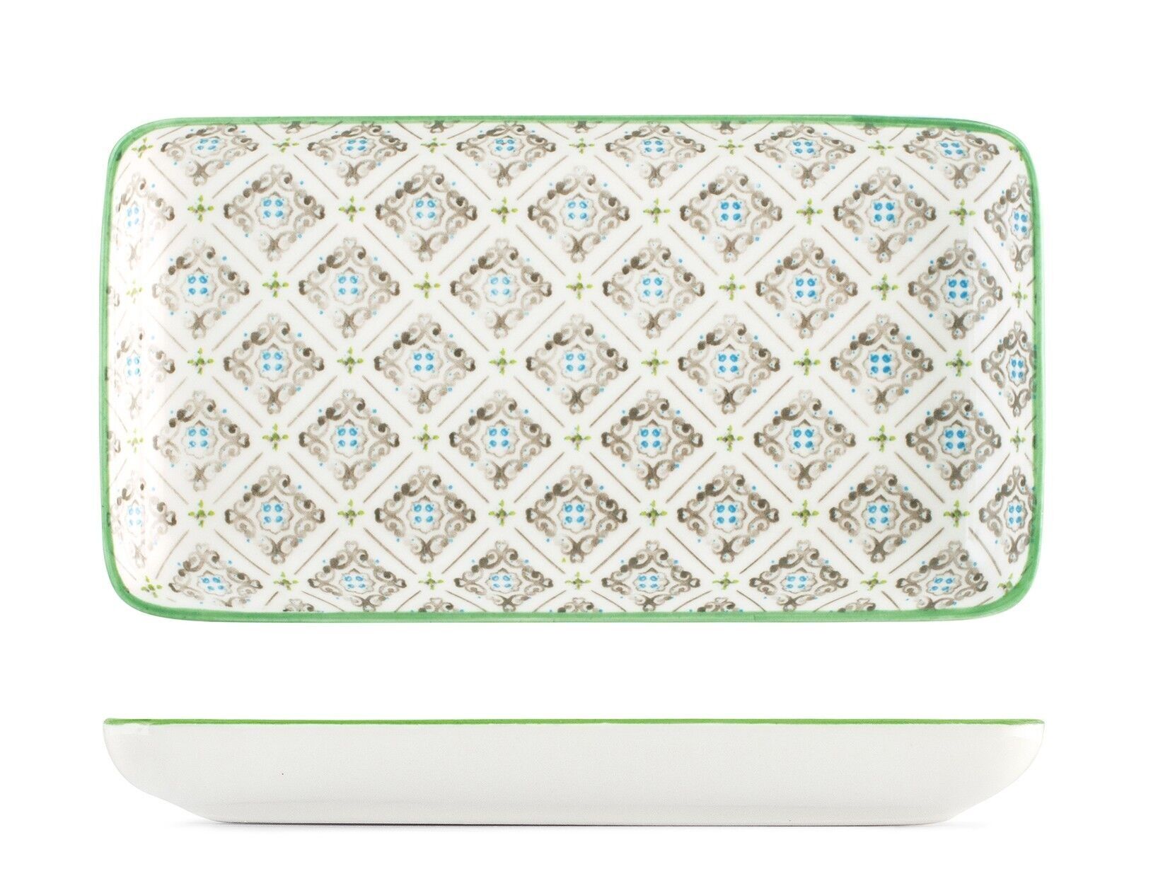 Piatto rettangolare Colourfull in porcellana decorata cm 10x17,5x1,5h.