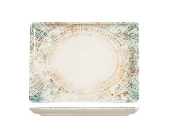 Assiette rectangulaire Eris en porcelaine beige décorée 26x35 cm. 2