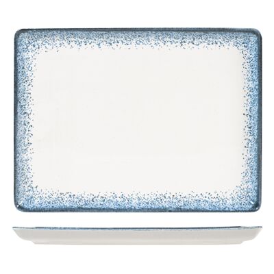 Piatto rettangolare Jupiter in porcellana avorio decorata colore azzurro cm 22x30.