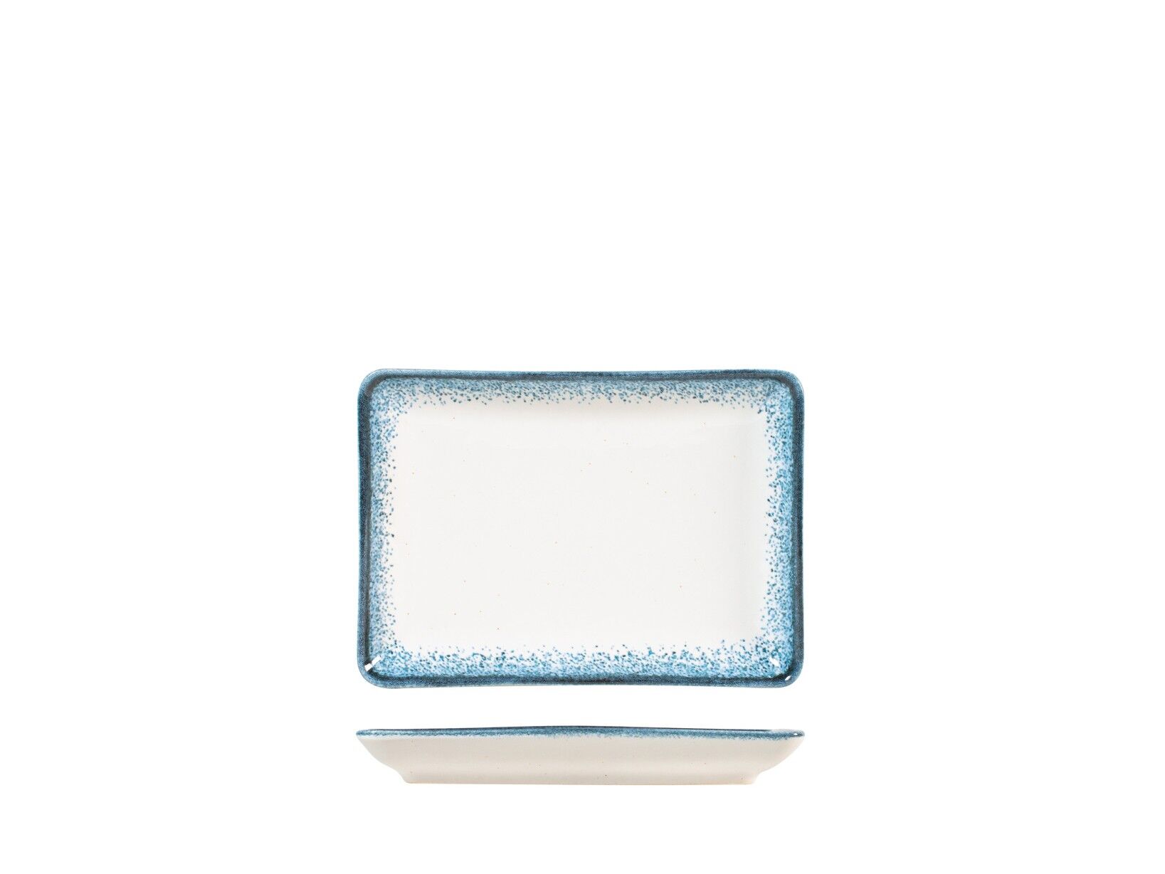 Piatto rettangolare Jupiter in porcellana colore azzurro e avorio cm 13x18.