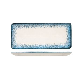 Assiette rectangulaire Jupiter en porcelaine bleu clair et ivoire cm 15x35. 2