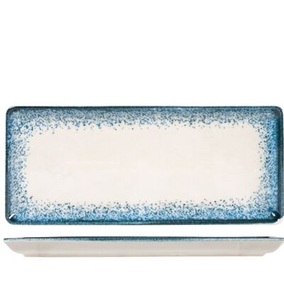 Jupiter rectangular plate in light blue and ivory porcelain cm 15x35.