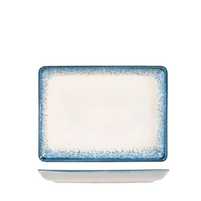 Jupiter rectangular plate in light blue and ivory porcelain 17x23 cm.