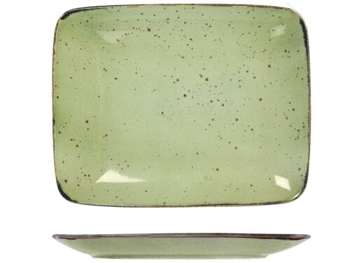 Piatto rettangolare Mimosa in stoneware verde cm 29x23