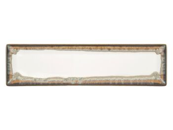Assiette rectangulaire Osaka Art en grès blanc avec bordure marron cm 30x8 4