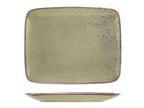 Piatto rettangolare Reactive in stoneware verde cm 29x23