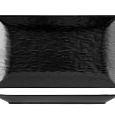 Gewellter rechteckiger Teller aus schwarzem Steinzeug 25x15 cm