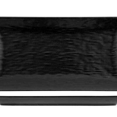 Gewellter rechteckiger Teller aus schwarzem Steingut 30x15 cm