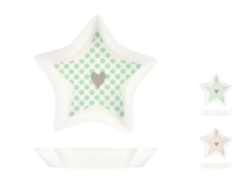 Piatto stella You&me in new bone china, decori e colori assortiti nelle tonalità pastello 8,8 cm.