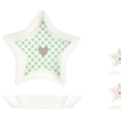 Plato estrella you & me en porcelana nueva, adornos y colores surtidos en tonos pastel 8,8 cm.